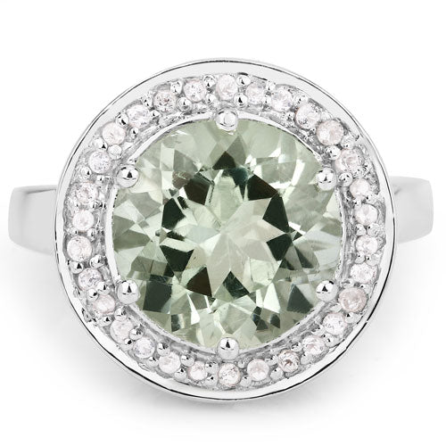 Bids.com 4.94 Carat Genuine Green Amethyst and White Topaz .925 Sterling Silver Ring Rings