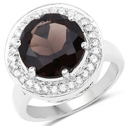 Bids.com 4.52 Carat Genuine Smoky Quartz and White Topaz .925 Sterling Silver Ring Rings