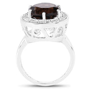 Bids.com 4.52 Carat Genuine Smoky Quartz and White Topaz .925 Sterling Silver Ring Rings
