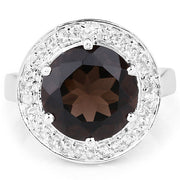 Bids.com 4.52 Carat Genuine Smoky Quartz and White Topaz .925 Sterling Silver Ring Rings
