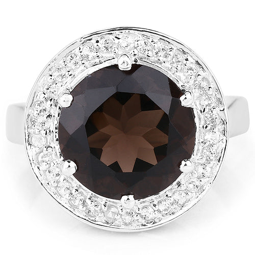 Bids.com 4.52 Carat Genuine Smoky Quartz and White Topaz .925 Sterling Silver Ring Rings