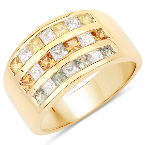 Bids.com 1.68 Carat Genuine Multi Sapphire .925 Sterling Silver Ring Rings