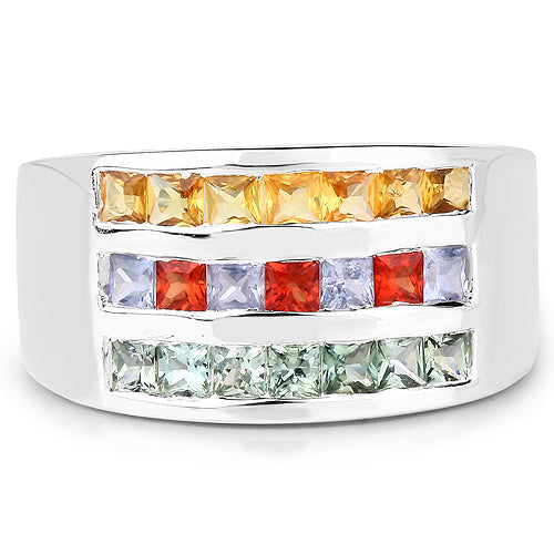Bids.com 1.69 Carat Genuine Multi Sapphire .925 Sterling Silver Ring Rings