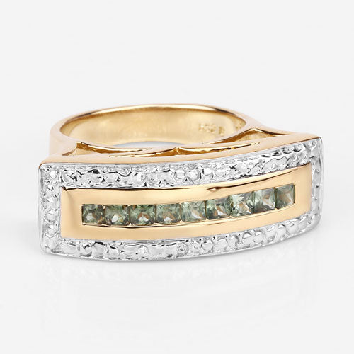 Bids.com 1.08 Carat Genuine Green Sapphire .925 Sterling Silver Ring Rings