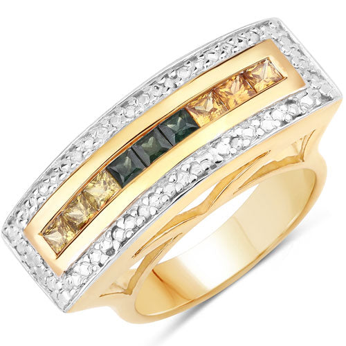 Bids.com 1.08 Carat Genuine Multi Sapphire .925 Sterling Silver Ring Rings