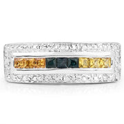 Bids.com 1.08 Carat Genuine Multi Sapphire .925 Sterling Silver Ring Rings