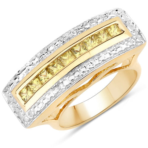 Bids.com 1.08 Carat Genuine Yellow Sapphire .925 Sterling Silver Ring Rings