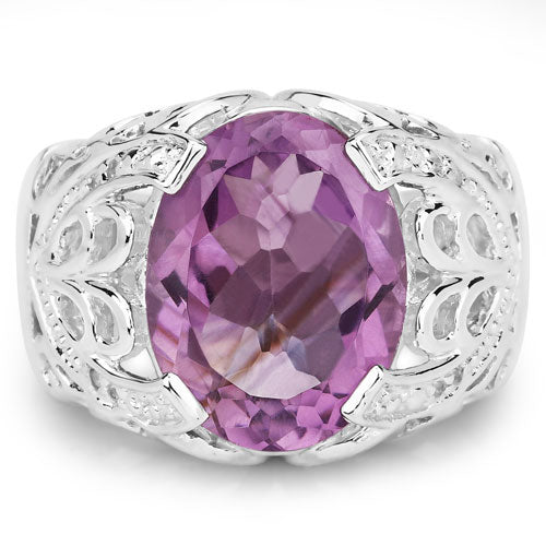 Bids.com 8.24 Carat Genuine Amethyst and White Topaz .925 Sterling Silver Ring Rings