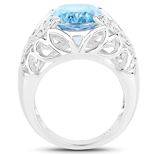 Bids.com 11.29 Carat Genuine Blue Topaz and White Topaz .925 Sterling Silver Ring Rings