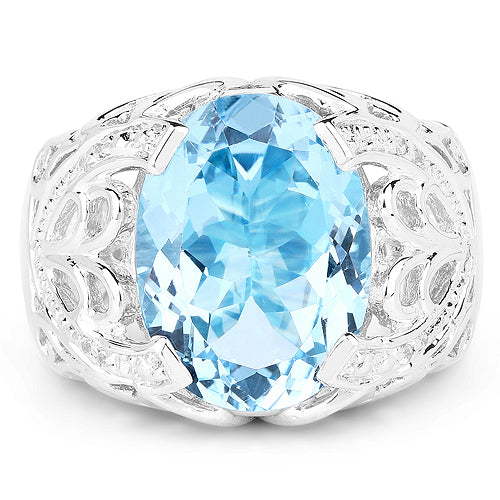 Bids.com 11.29 Carat Genuine Blue Topaz and White Topaz .925 Sterling Silver Ring Rings