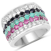 Bids.com 4.28 Carat Genuine Multi Stone .925 Sterling Silver Ring Rings