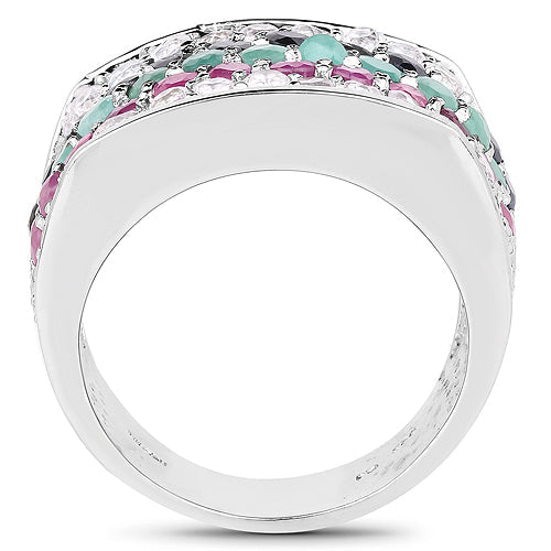 Bids.com 4.28 Carat Genuine Multi Stone .925 Sterling Silver Ring Rings