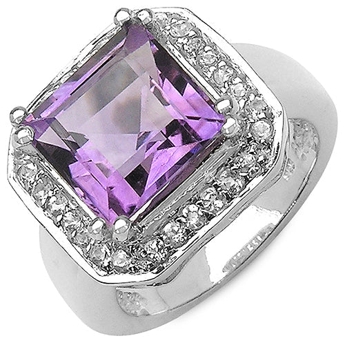 Bids.com 4.91 Carat Genuine Amethyst & White Topaz .925 Sterling Silver Ring Rings