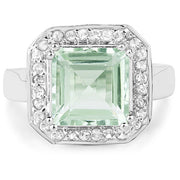 Bids.com 5.21 Carat Genuine Green Amethyst and White Topaz .925 Sterling Silver Ring Rings