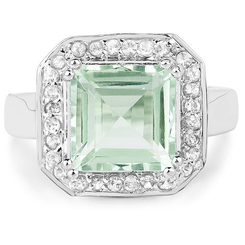 Bids.com 5.21 Carat Genuine Green Amethyst and White Topaz .925 Sterling Silver Ring Rings