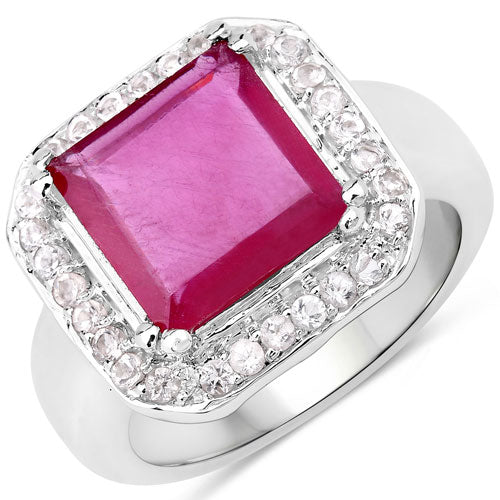 Bids.com 6.36 Carat Glass Filled Ruby and White Topaz .925 Sterling Silver Ring Rings