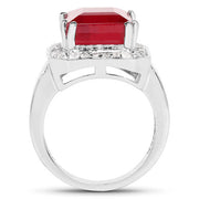 Bids.com 6.36 Carat Glass Filled Ruby and White Topaz .925 Sterling Silver Ring Rings