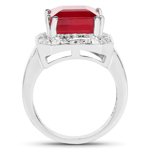 Bids.com 6.36 Carat Glass Filled Ruby and White Topaz .925 Sterling Silver Ring Rings