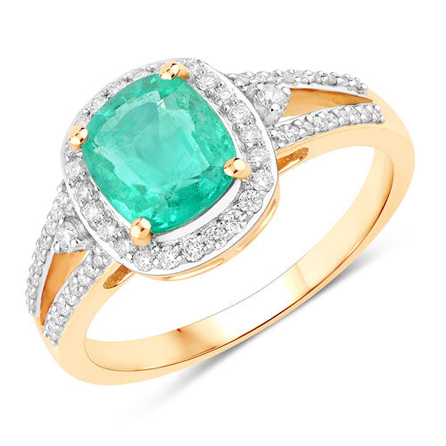 Bids.com 1.65 Carat Genuine Ethiopian Emerald and White Diamond 14K Yellow Gold Ring Rings