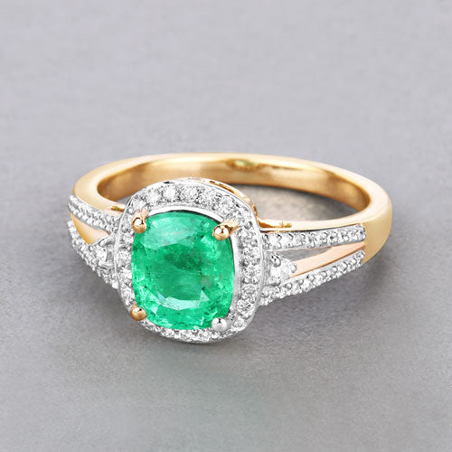 Bids.com 1.65 Carat Genuine Ethiopian Emerald and White Diamond 14K Yellow Gold Ring Rings