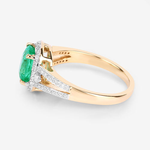 Bids.com 1.65 Carat Genuine Ethiopian Emerald and White Diamond 14K Yellow Gold Ring Rings