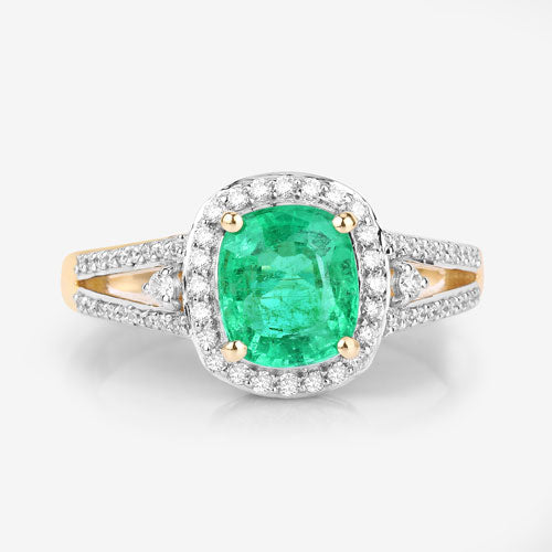 Bids.com 1.65 Carat Genuine Ethiopian Emerald and White Diamond 14K Yellow Gold Ring Rings