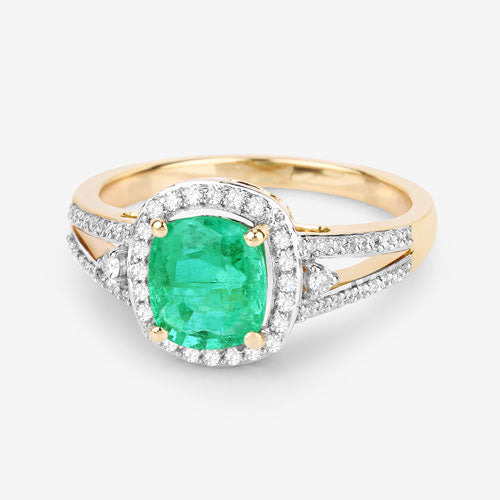 Bids.com 1.65 Carat Genuine Ethiopian Emerald and White Diamond 14K Yellow Gold Ring Rings