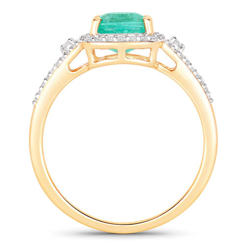 Bids.com 1.65 Carat Genuine Ethiopian Emerald and White Diamond 14K Yellow Gold Ring Rings