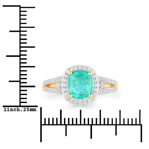 Bids.com 1.65 Carat Genuine Ethiopian Emerald and White Diamond 14K Yellow Gold Ring Rings