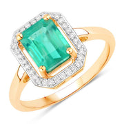 Bids.com 1.62 Carat Genuine Ethiopian Emerald and White Diamond 14K Yellow Gold Ring Rings