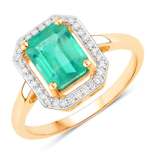 Bids.com 1.62 Carat Genuine Ethiopian Emerald and White Diamond 14K Yellow Gold Ring Rings