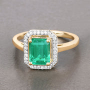 Bids.com 1.62 Carat Genuine Ethiopian Emerald and White Diamond 14K Yellow Gold Ring Rings