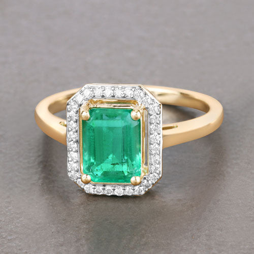 Bids.com 1.62 Carat Genuine Ethiopian Emerald and White Diamond 14K Yellow Gold Ring Rings