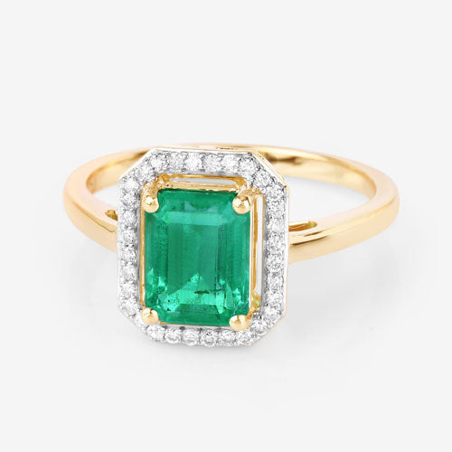 Bids.com 1.62 Carat Genuine Ethiopian Emerald and White Diamond 14K Yellow Gold Ring Rings