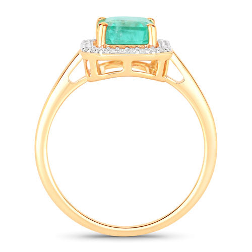 Bids.com 1.62 Carat Genuine Ethiopian Emerald and White Diamond 14K Yellow Gold Ring Rings