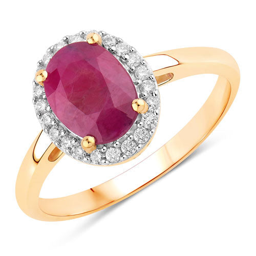 Bids.com 1.59 Carat Genuine Ruby and White Diamond 10K Yellow Gold Ring Rings