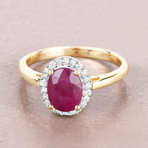 Bids.com 1.59 Carat Genuine Ruby and White Diamond 10K Yellow Gold Ring Rings
