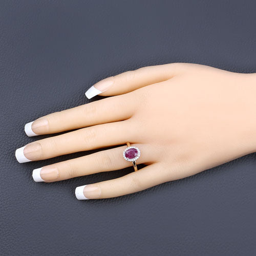 Bids.com 1.59 Carat Genuine Ruby and White Diamond 10K Yellow Gold Ring Rings