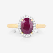 Bids.com 1.59 Carat Genuine Ruby and White Diamond 10K Yellow Gold Ring Rings