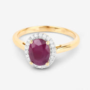 Bids.com 1.59 Carat Genuine Ruby and White Diamond 10K Yellow Gold Ring Rings
