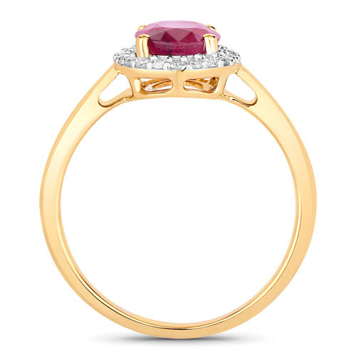 Bids.com 1.59 Carat Genuine Ruby and White Diamond 10K Yellow Gold Ring Rings