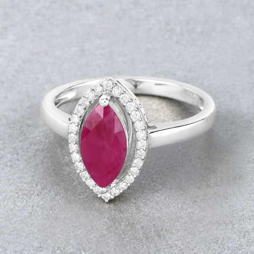 Bids.com 1.52 Carat Genuine Ruby and White Diamond 10K White Gold Ring Rings
