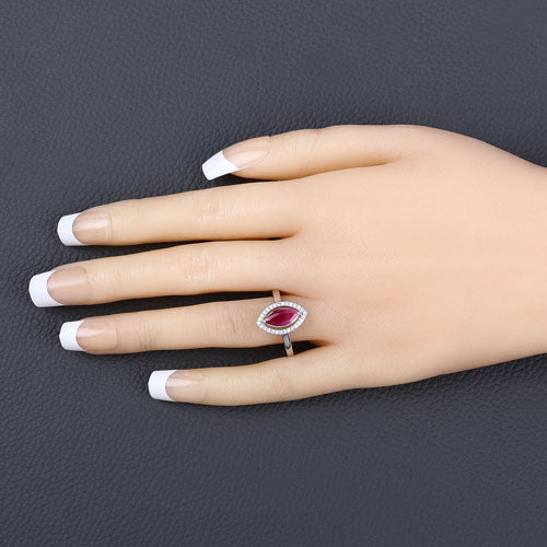 Bids.com 1.52 Carat Genuine Ruby and White Diamond 10K White Gold Ring Rings
