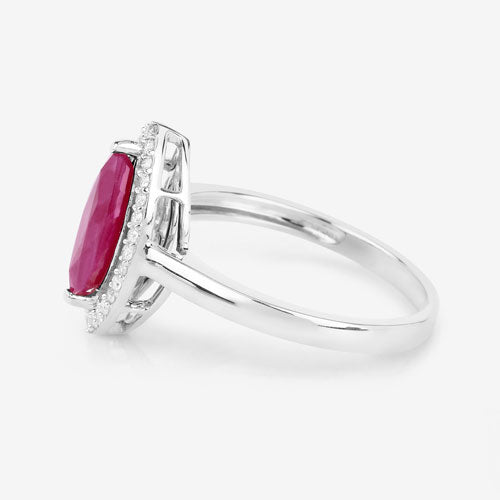 Bids.com 1.52 Carat Genuine Ruby and White Diamond 10K White Gold Ring Rings