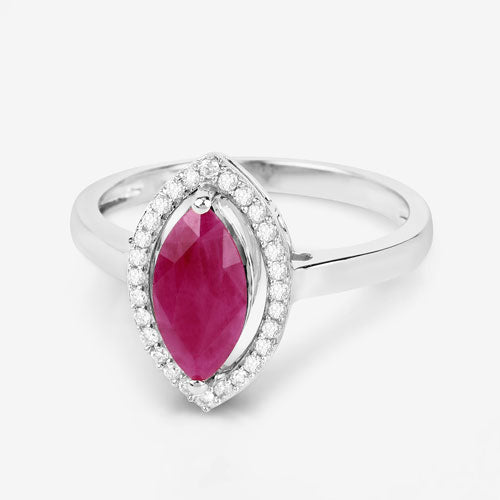 Bids.com 1.52 Carat Genuine Ruby and White Diamond 10K White Gold Ring Rings