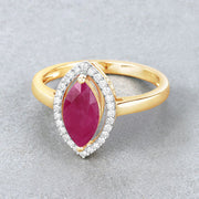 Bids.com 1.52 Carat Genuine Ruby and White Diamond 10K Yellow Gold Ring Rings