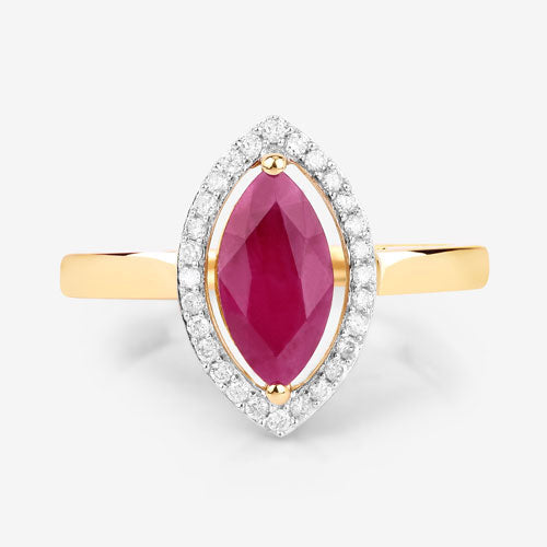 Bids.com 1.52 Carat Genuine Ruby and White Diamond 10K Yellow Gold Ring Rings