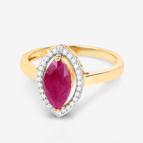 Bids.com 1.52 Carat Genuine Ruby and White Diamond 10K Yellow Gold Ring Rings