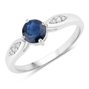 Bids.com 0.89 Carat Genuine Blue Sapphire and White Diamond 10K White Gold Ring Rings