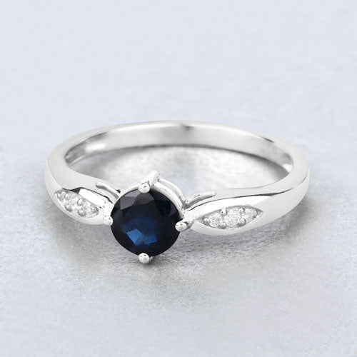 Bids.com 0.89 Carat Genuine Blue Sapphire and White Diamond 10K White Gold Ring Rings